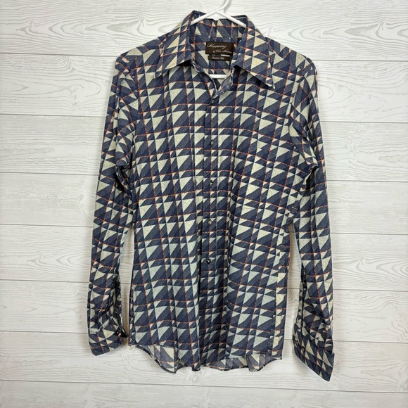 Van Heusen Other - VTG HENNESSY by VAN HEUSEN CUSTOM FIT BLUE CREAM GEOMETRIC BUTTON DOWN MEDIUM